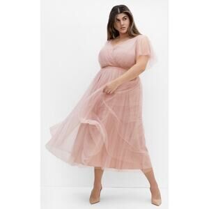 City Chic Dusty Rose Elina Tulle Maxi Dress 14 NWT